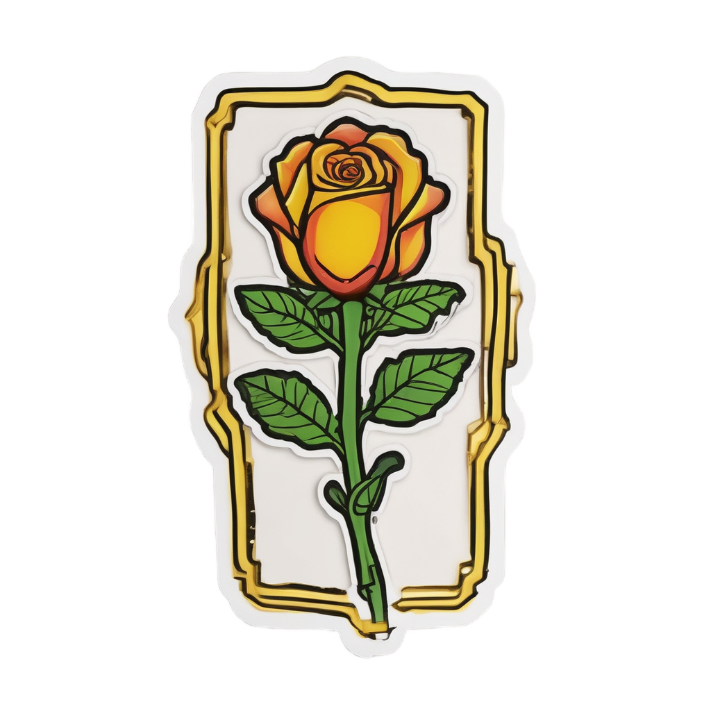 Neon yellow glowing rose with golden dagger crossing diagonally