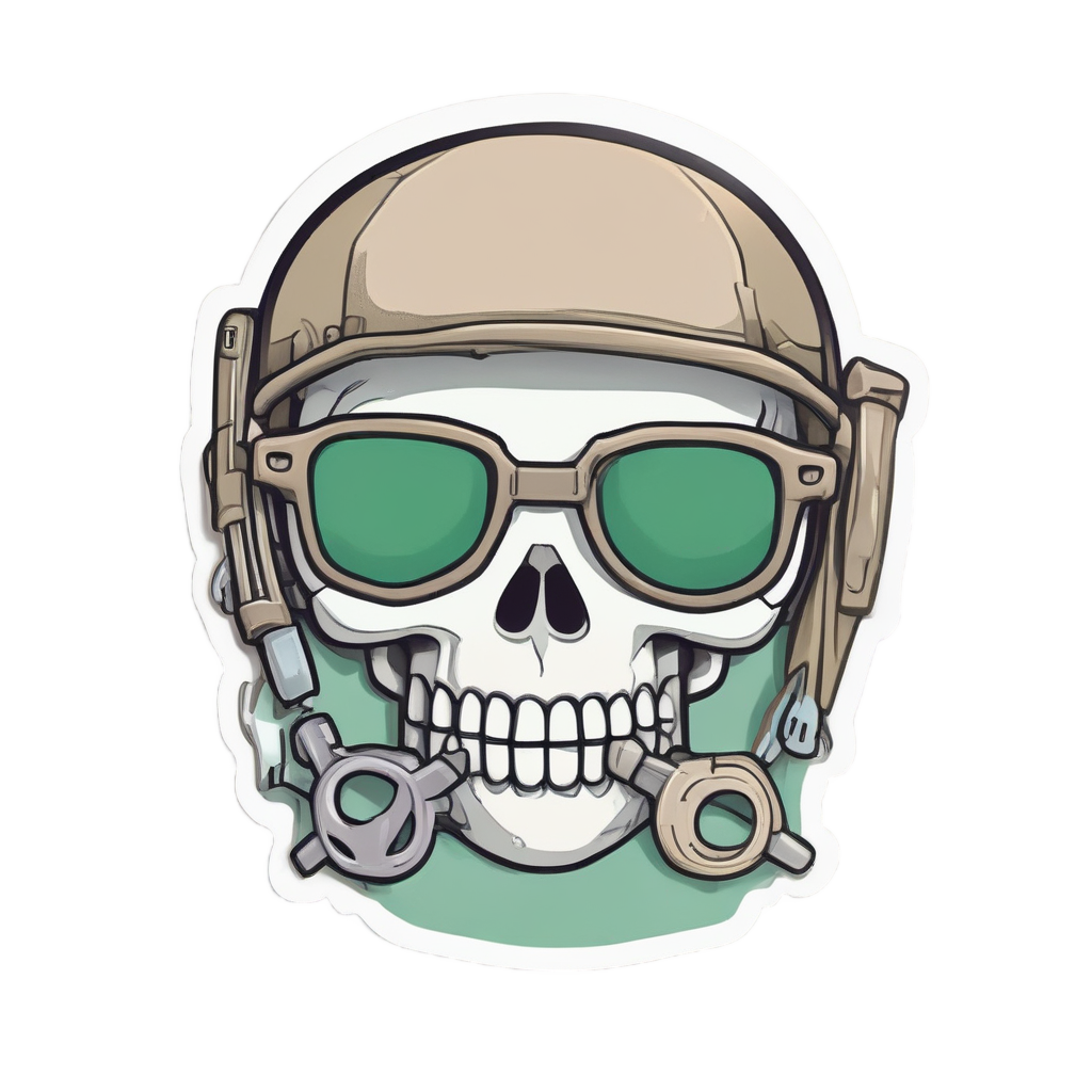 Nerdy Wrench Skull Geek — biker & chrome skull stickers