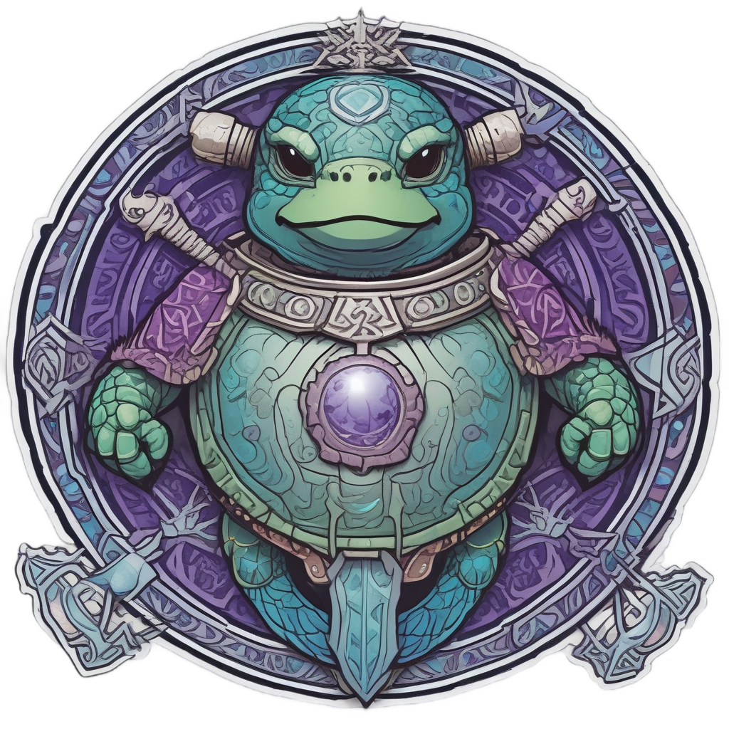 Sea turtle Viking warrior with helmet and rune shell