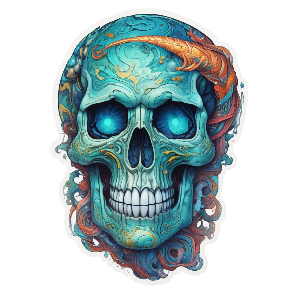 Ocean Serpent Skull — blackwork skull stickers