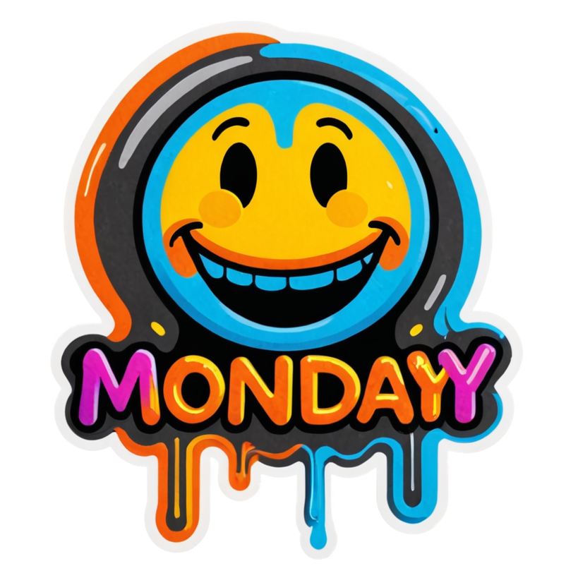 Monday Again (neon) — office humor stickers