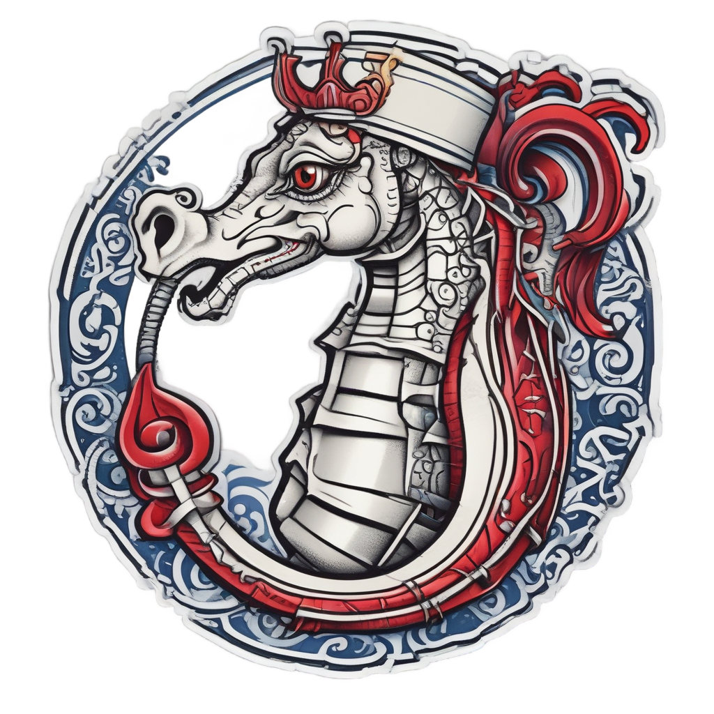 Old school tattoo style seahorse smoking a pipe and wearing a sailor cap