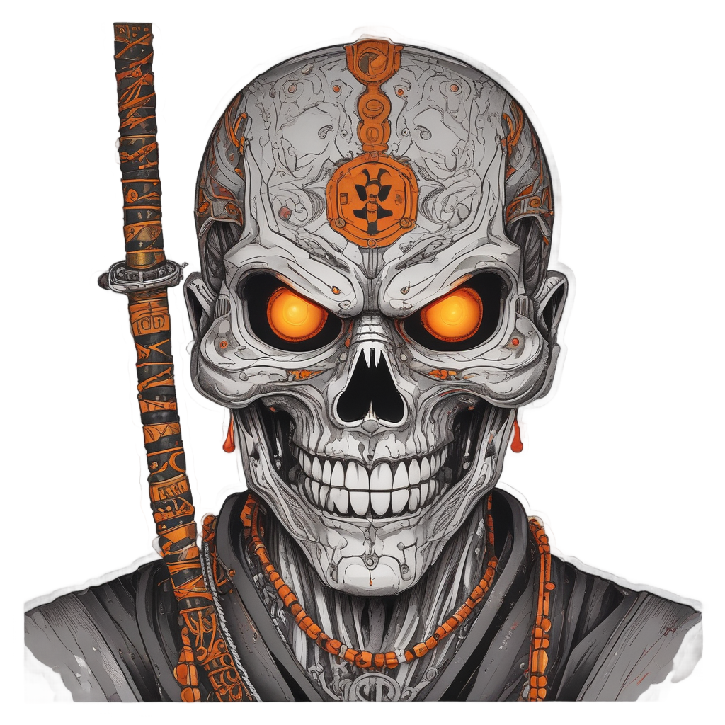 Orange Samurai Skull — blackwork skull stickers