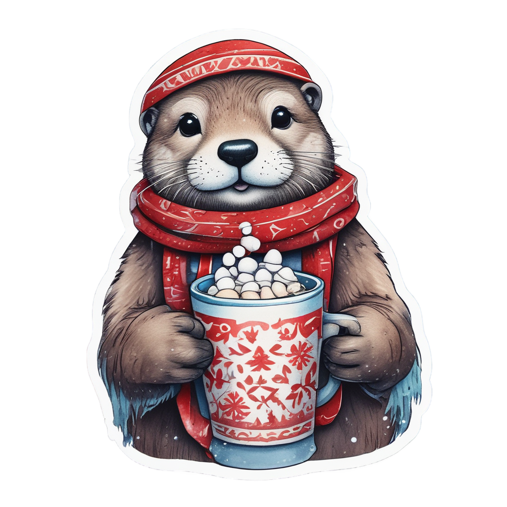 Otter with Hot Cocoa — wildlife stickers