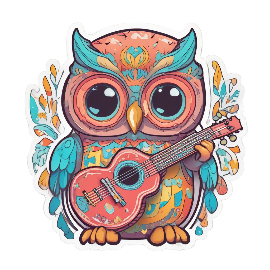 Owl Playing Ukulele — woodland nursery stickers