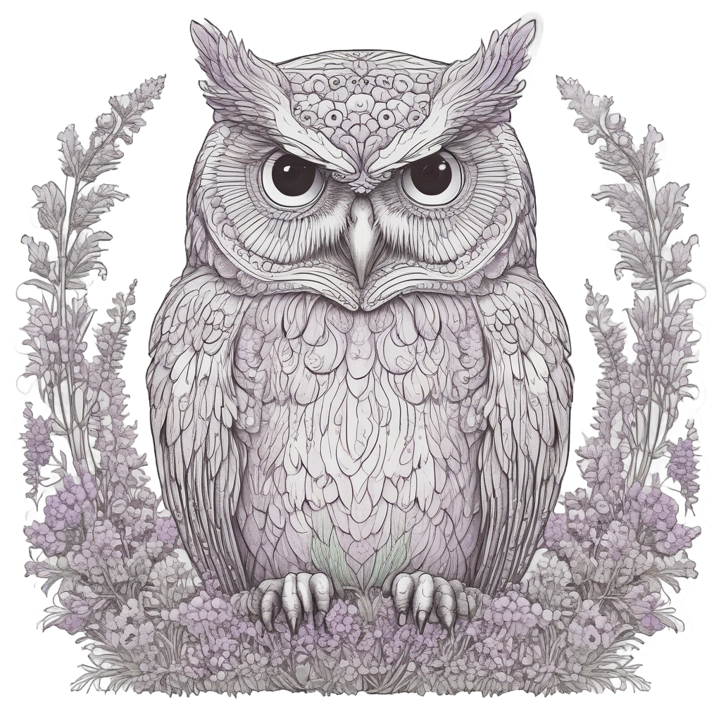 Owl with Lavender Bunch — wildflowers stickers