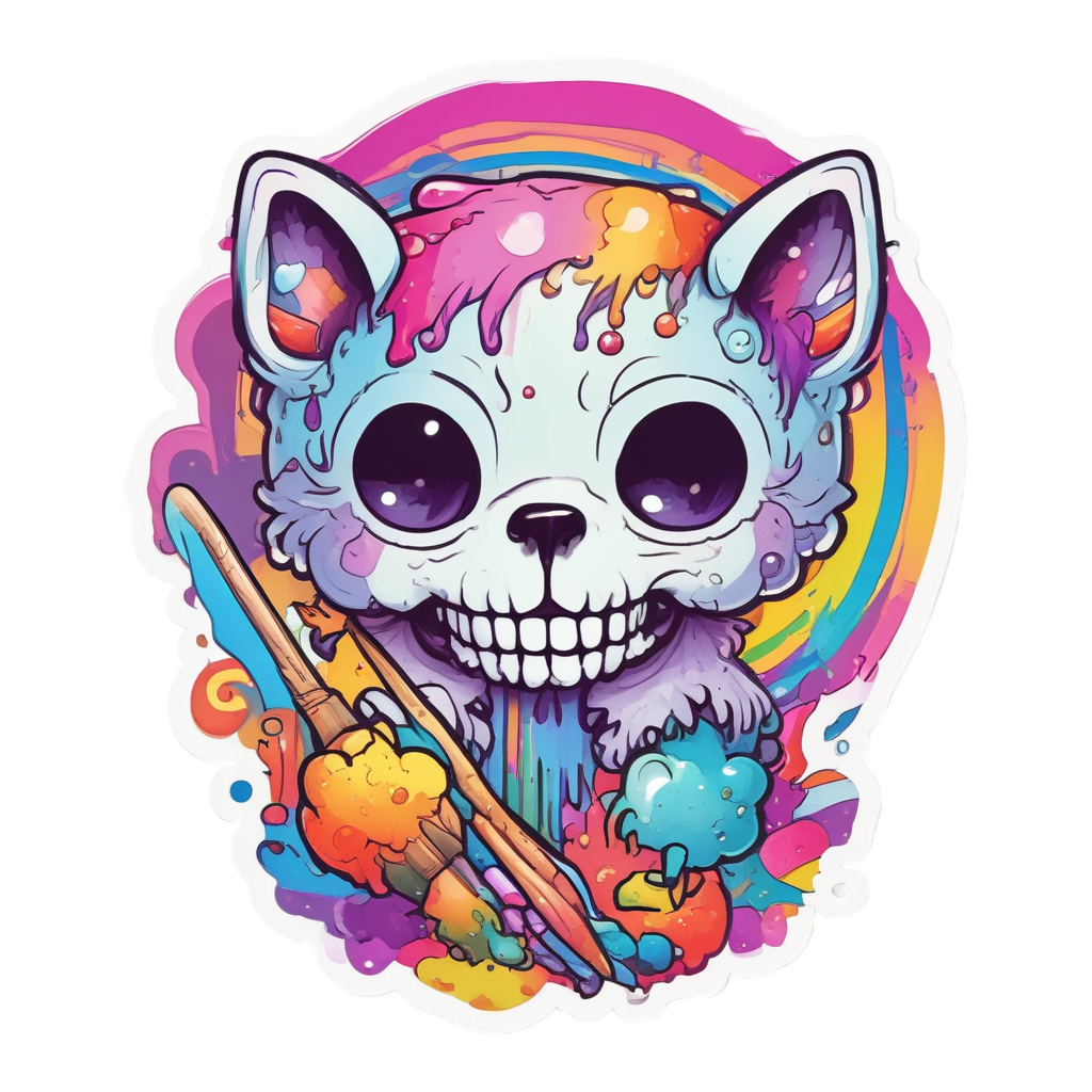 Paintbrush Kitty Skull — cute skull stickers