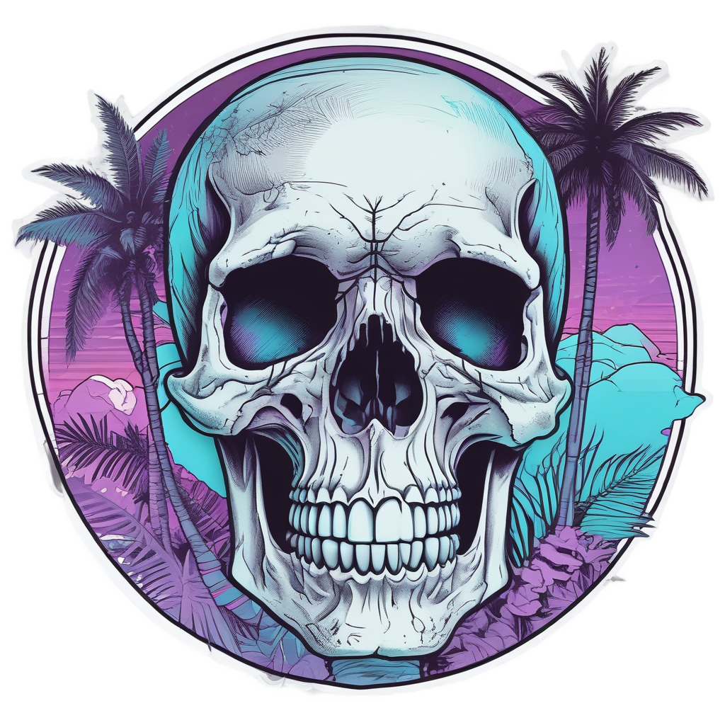 Palm Tree Skull — neon cyber skull stickers