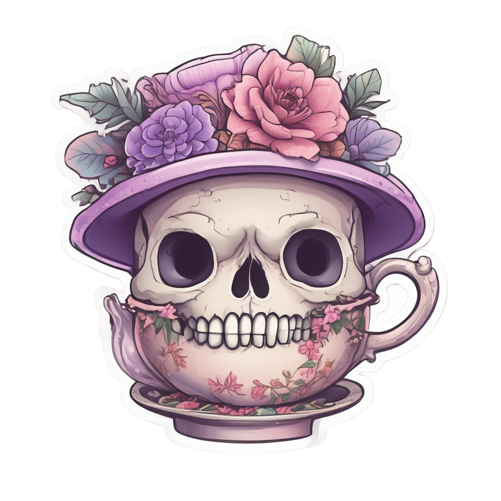 Pampas Skull Teaparty — boho skull stickers