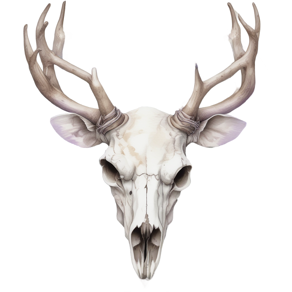 A deer skull with lavender and pampas grass in mint and cream watercolors.