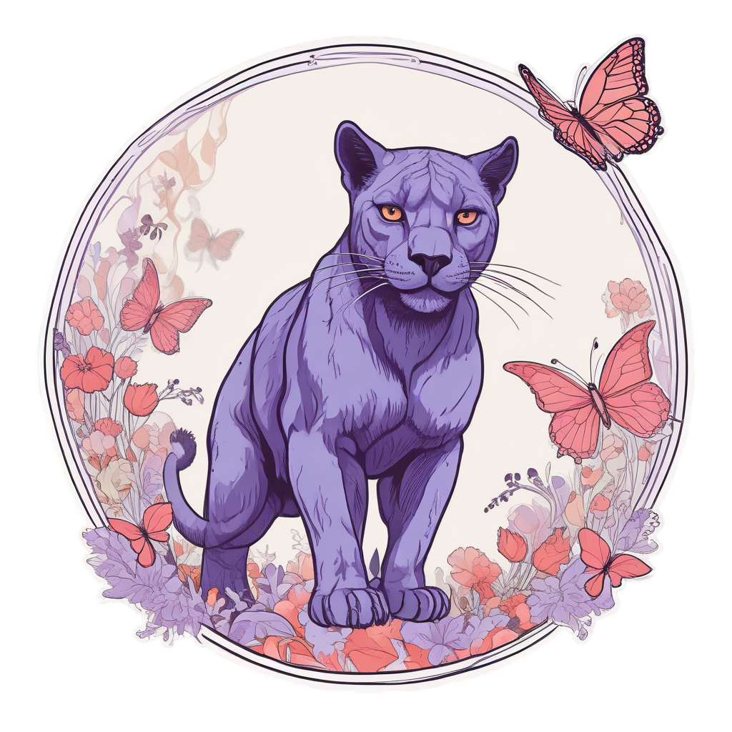 Panther Pouncing on Butterfly — american traditional stickers