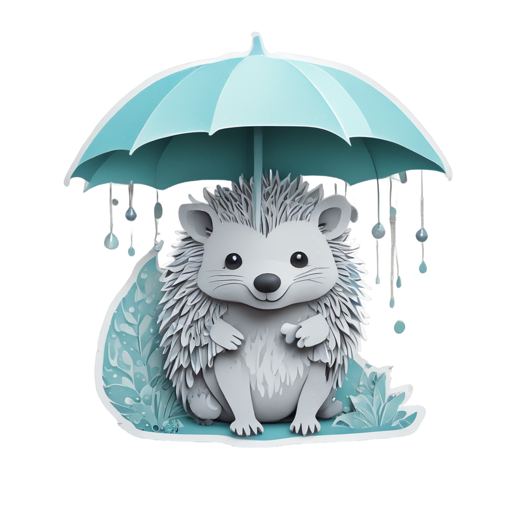 Papercut Hedgie with Umbrella — wildlife stickers