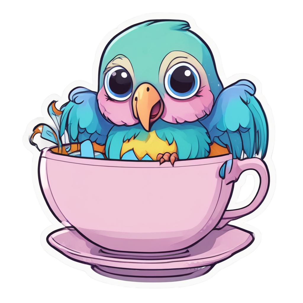 Parrot in Teacup Float — birds stickers