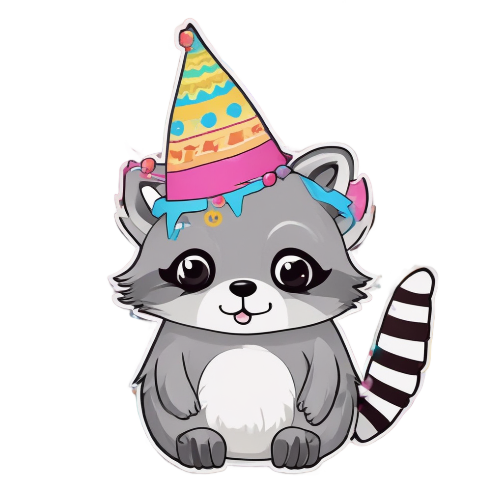 Party Raccoon with Confetti — wildlife stickers