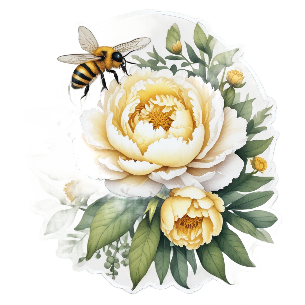 Peony and Bee Buzz — bouquets stickers