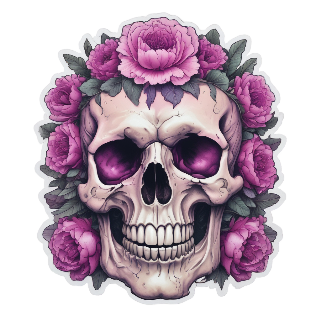Peony Crowned Skull — floral skull stickers