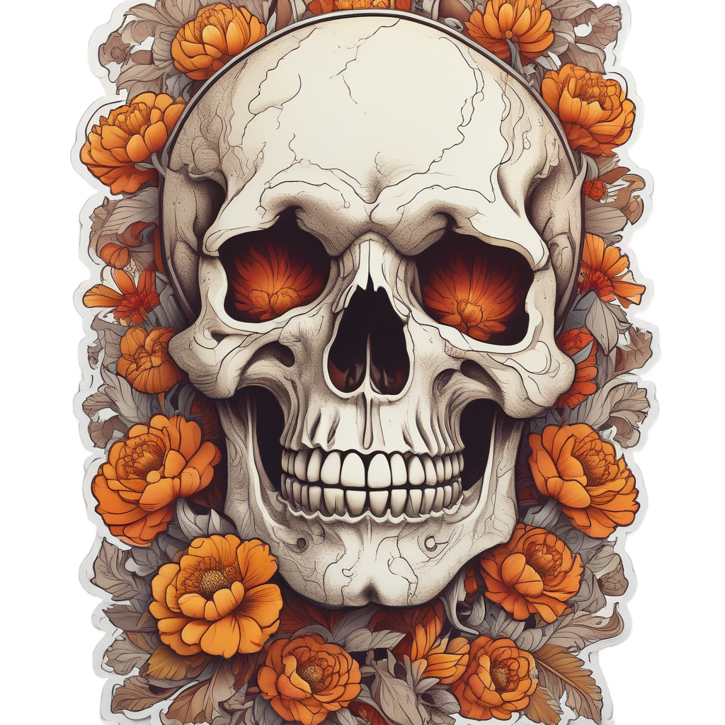 Peony Skull In Flames — floral skull stickers