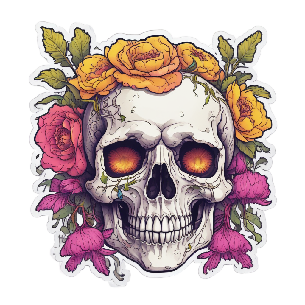 Peony Skull Neon Tears — floral skull stickers
