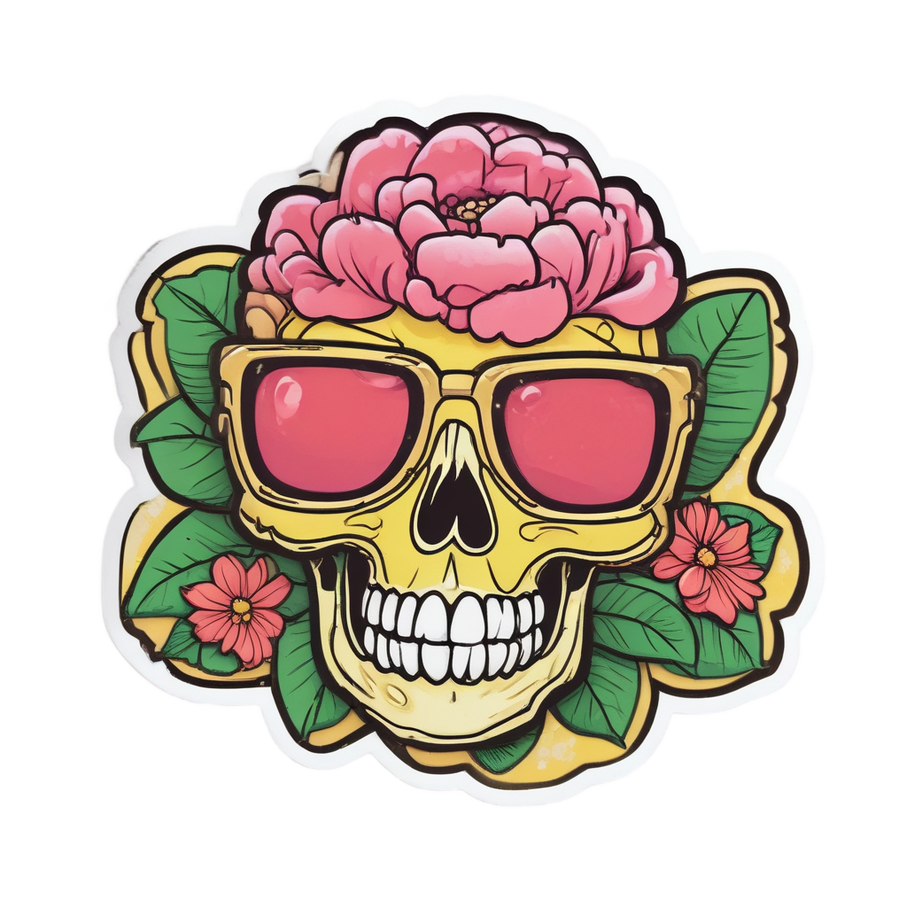 Peony Skull Sunbather — floral skull stickers