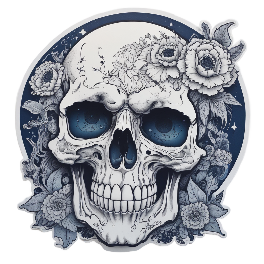 Peony Skull With Moon — floral skull stickers