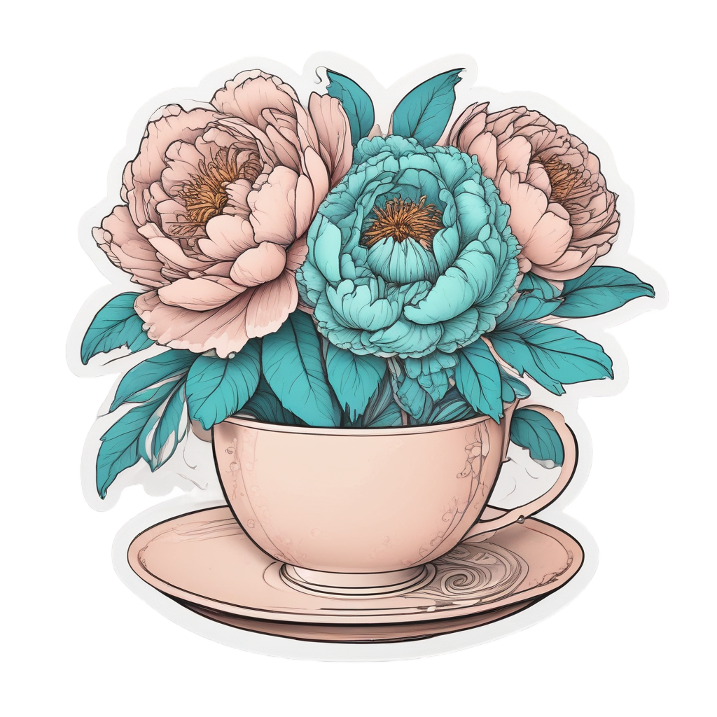 Peony Tea Time — bouquets stickers