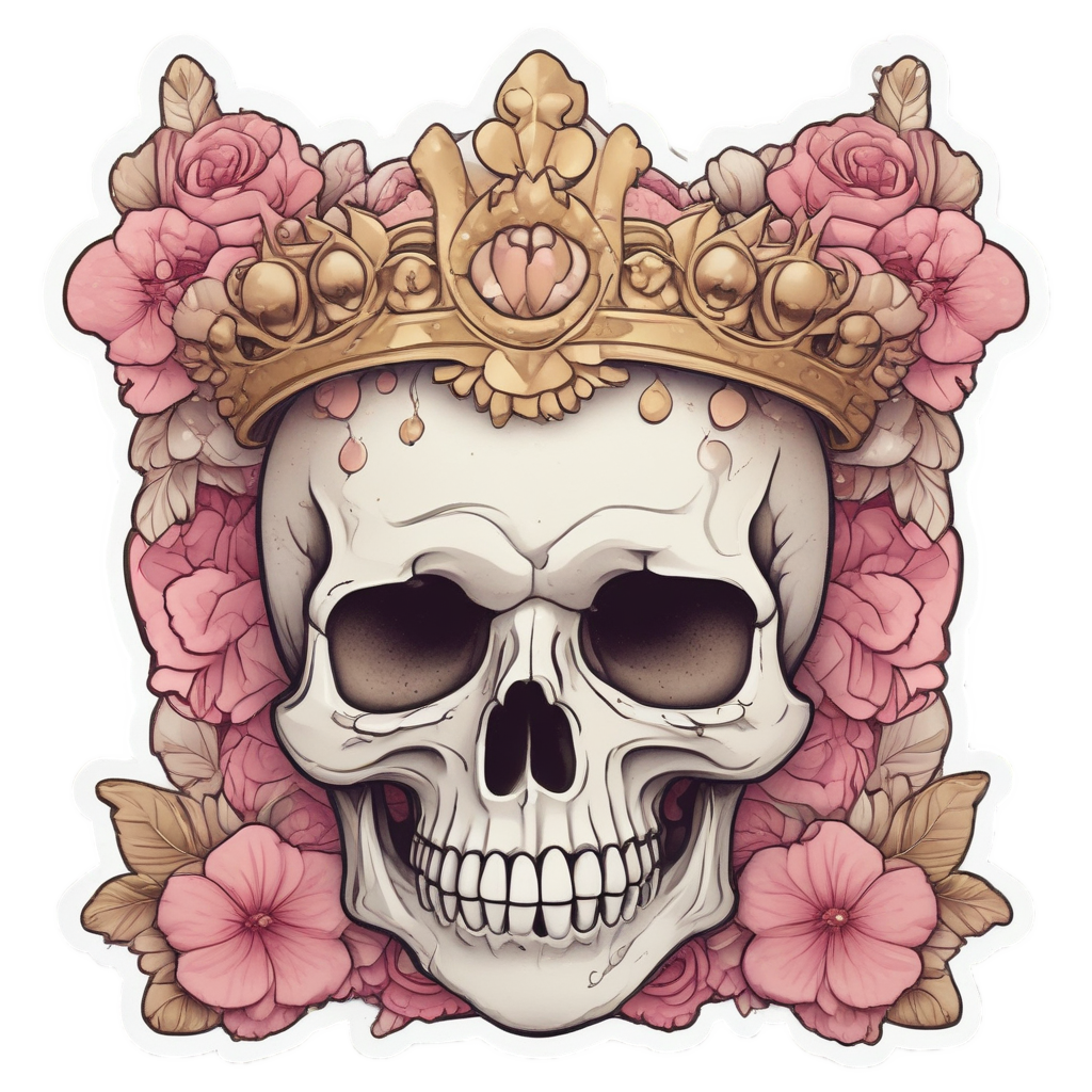 Petal Crown Skull — watercolor skull & roses stickers