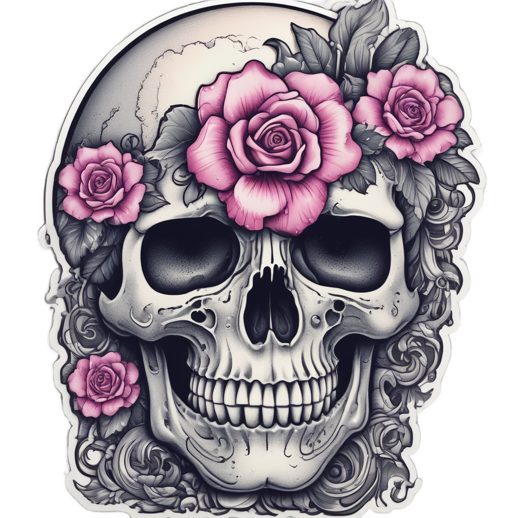 Petal Veil Tear — watercolor skull & roses stickers