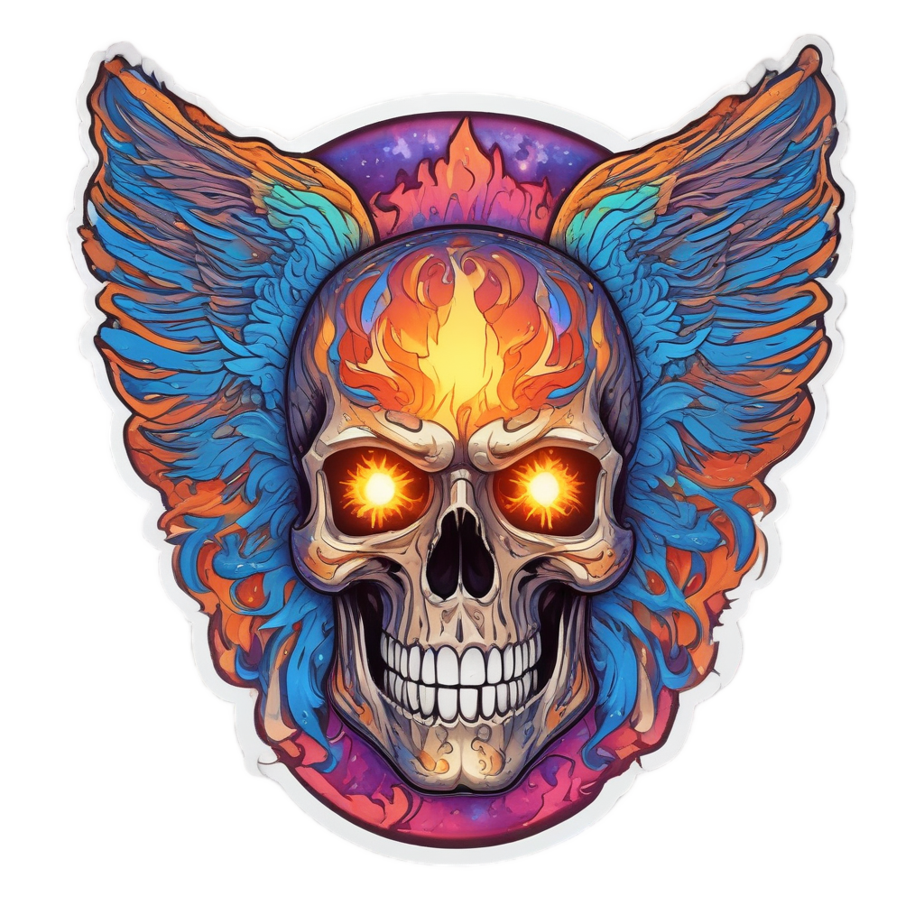 Phoenix Chrome Skull Blaze — biker & chrome skull stickers