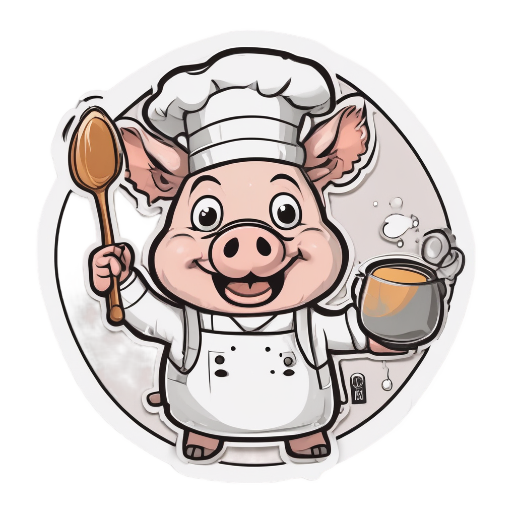 Pig Chef Flipping Pancake — farm animals stickers