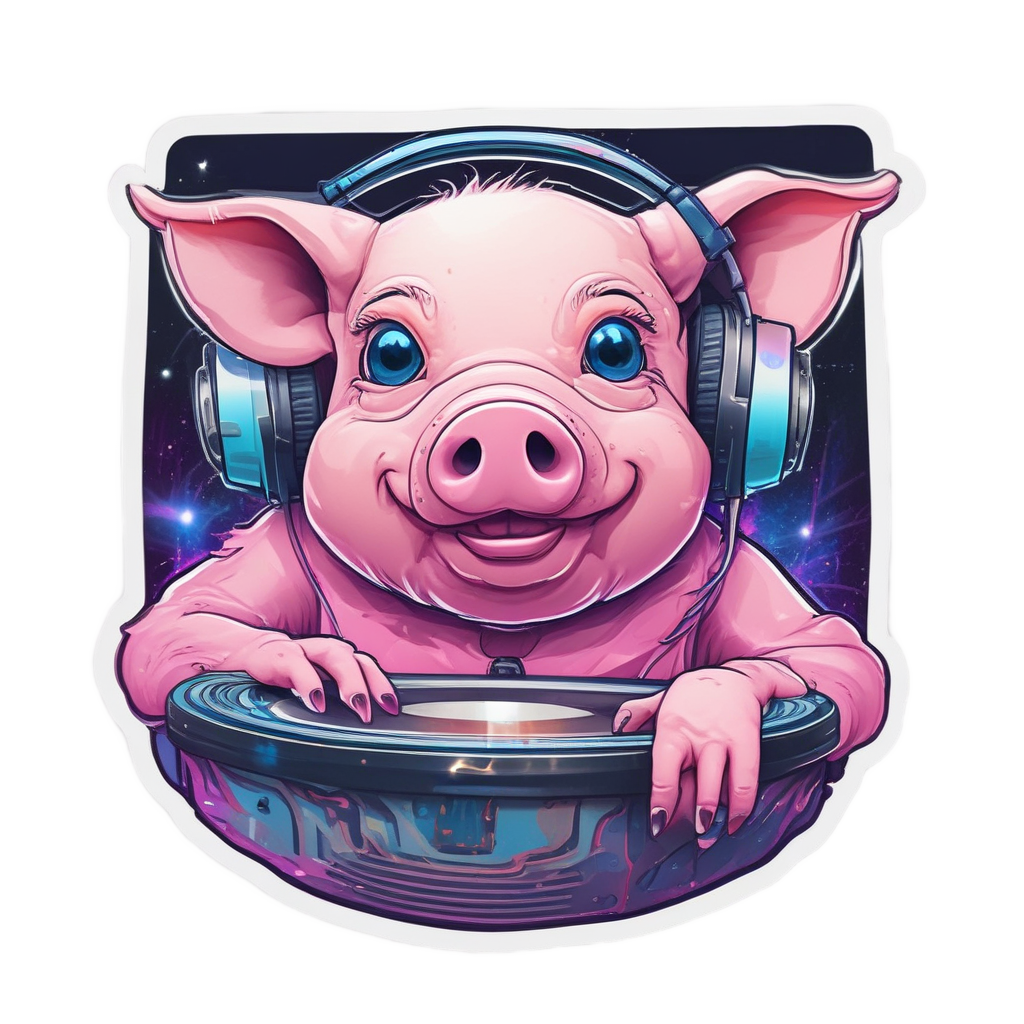 Pig DJ Spinning Records — music stickers