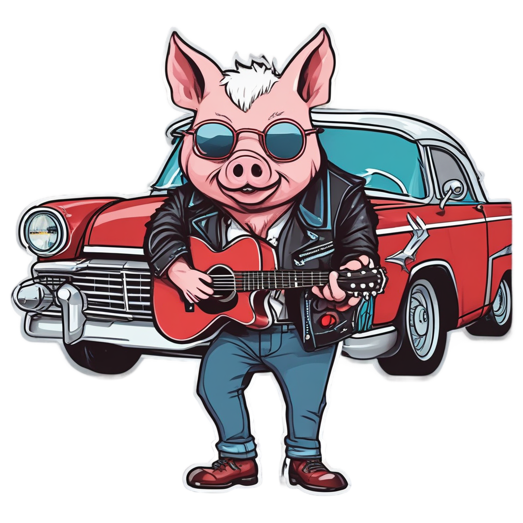 Pig Rockabilly Rebel — farm animals stickers