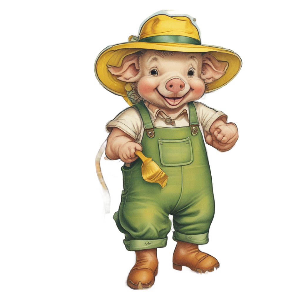 Piglet Gardener with Watering Can — farm nursery stickers