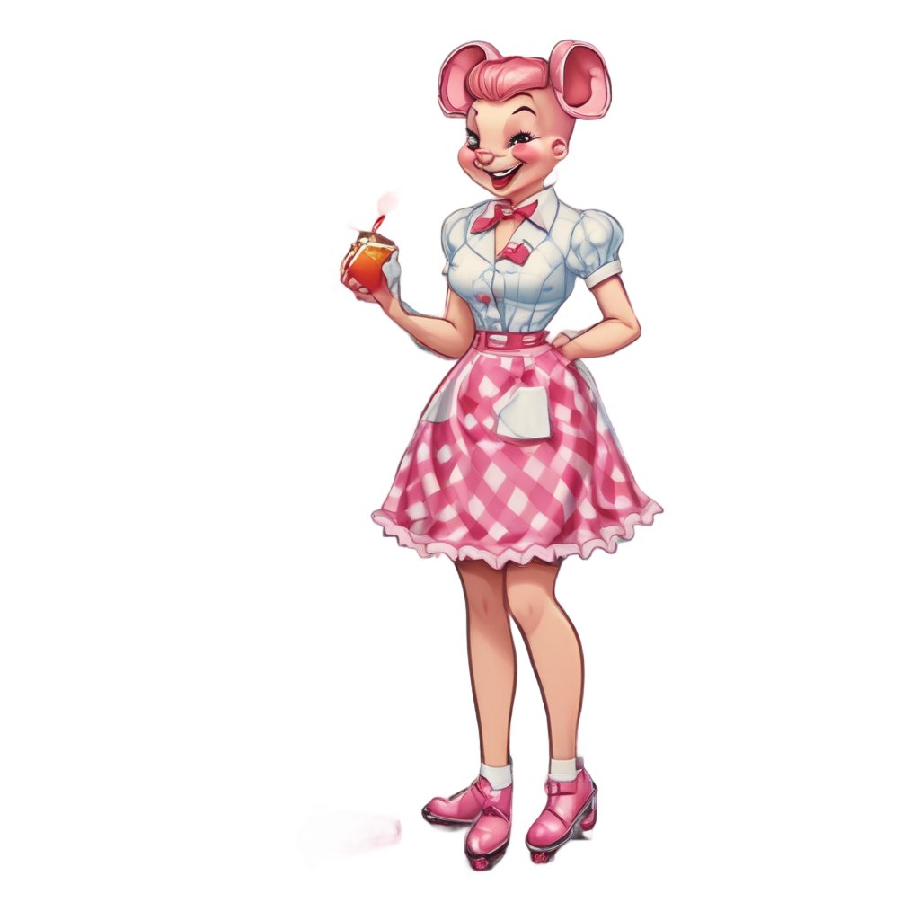 Piglet Rockabilly Diner Waitress — farm nursery stickers