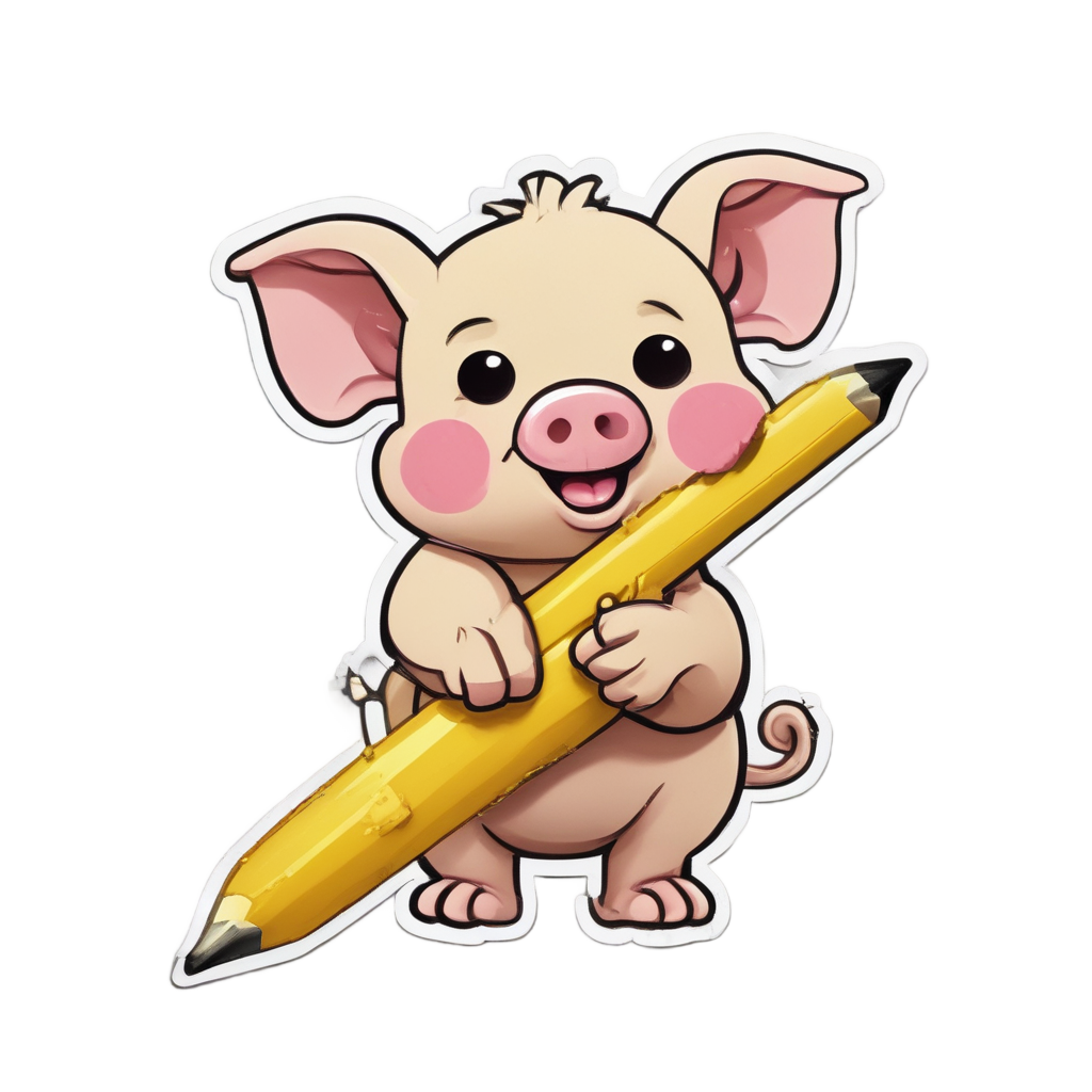 Piglet with Giant Pencil — farm nursery stickers