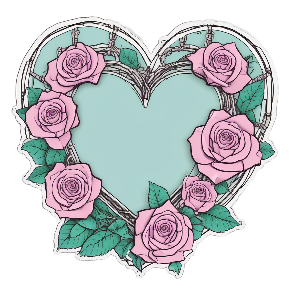 Pink Rose Wire Heart — barbed wire stickers