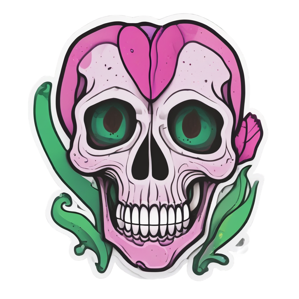 Pink Tulip Skull Giggly — cute skull stickers