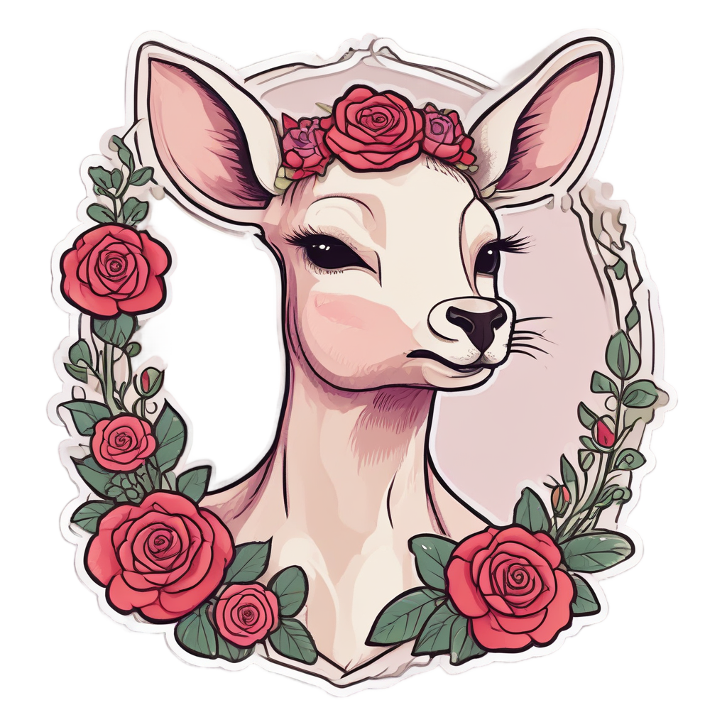 Pinup Doe with Rose — wildlife stickers