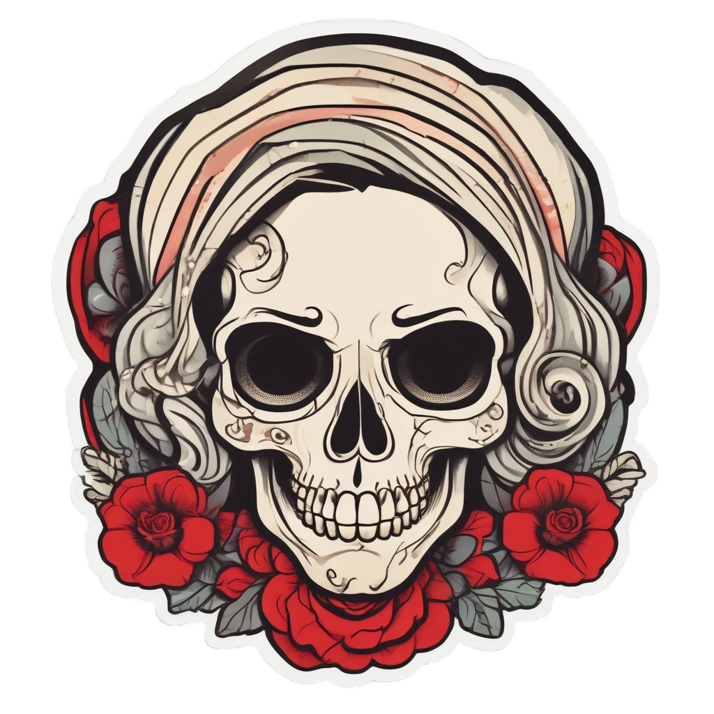 Pinup Skull Flirt — watercolor skull & roses stickers