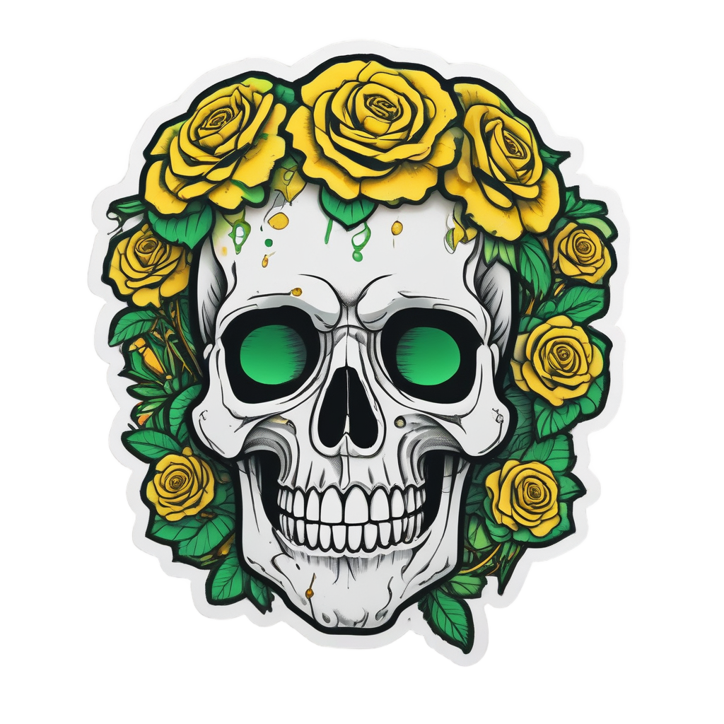 Pirate Skull Rose Treasure — watercolor skull & roses stickers