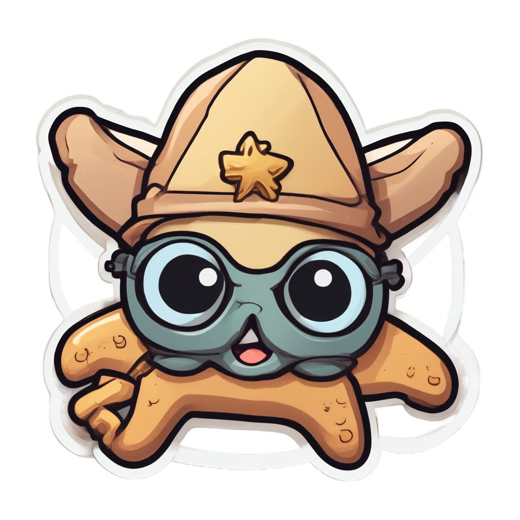 A starfish with an eye patch and pirate hat winking while holding a treasure map.