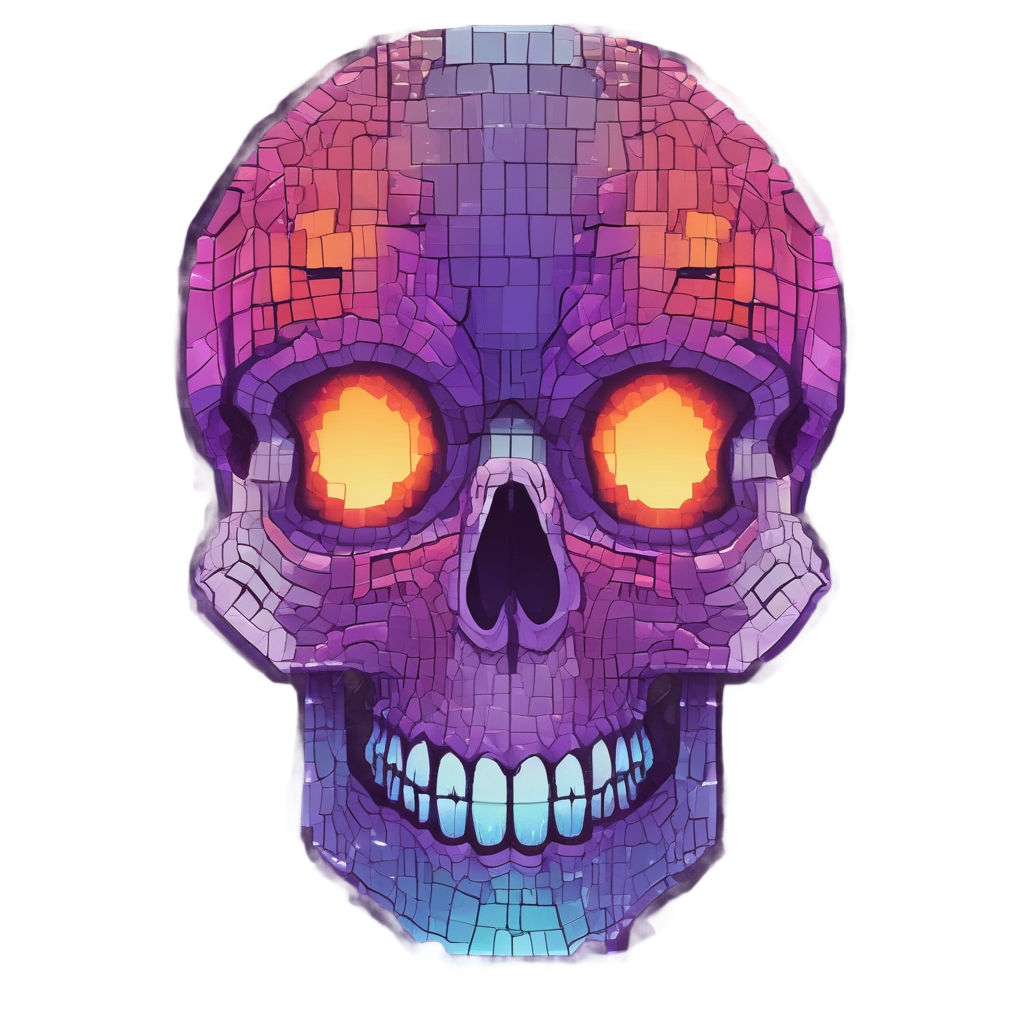 Pixel Sunset Skull — neon cyber skull stickers