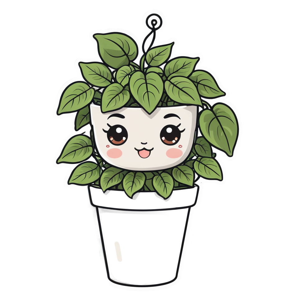 Hanging Pothos (kawaii) — plant stickers