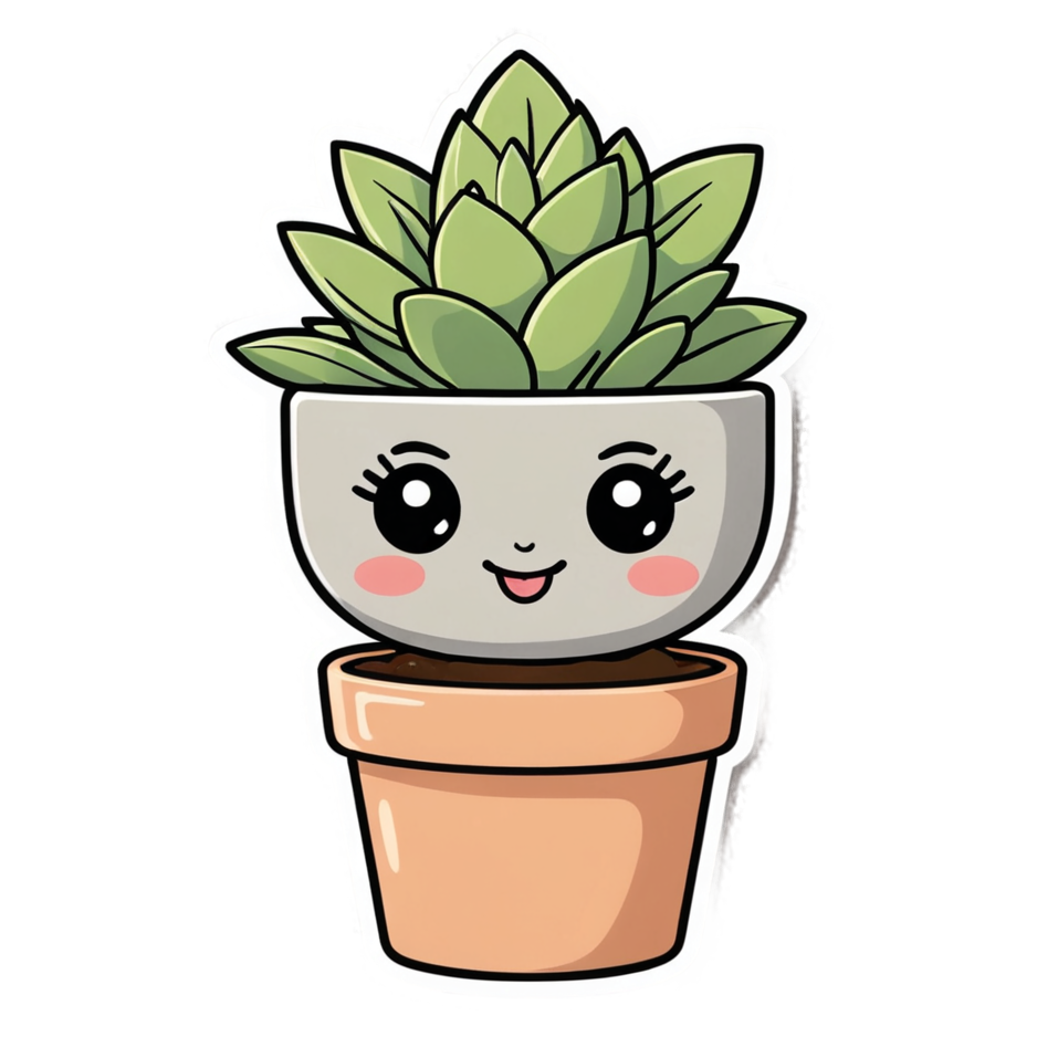 Potted Succulent (kawaii) — plant stickers