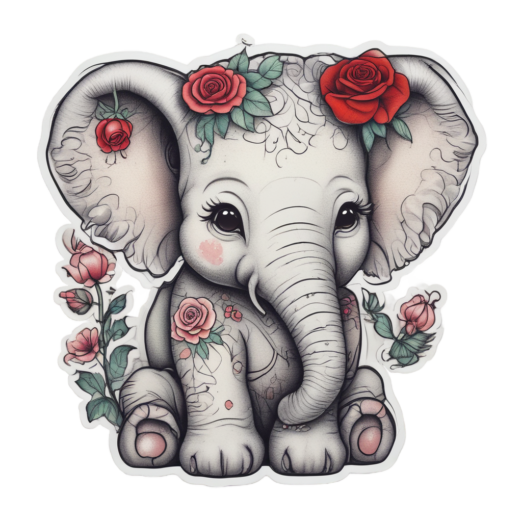 Playful Elephant with Rose — safari nursery stickers