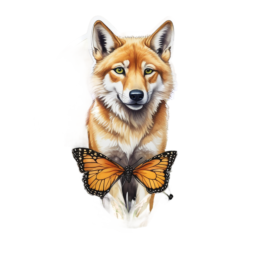 Playful Wolf with Butterfly — wildlife stickers