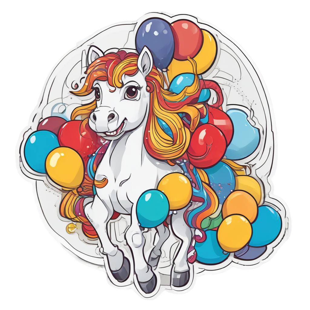 pony with balloon bouquet — horses stickers