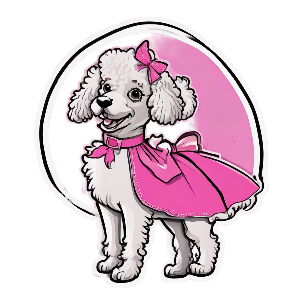 A retro starfish in a pink poodle skirt and saddle shoes, holding a poodle leash