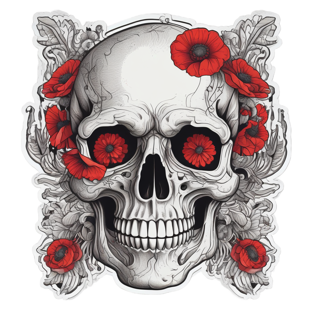 Poppy Field Skull — floral skull stickers