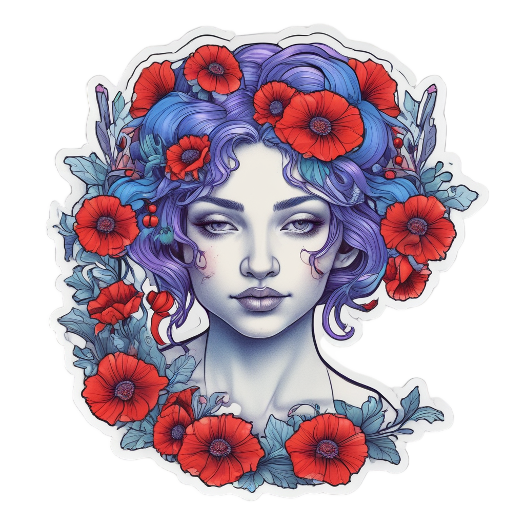 Poppy Moon Goddess — wildflowers stickers