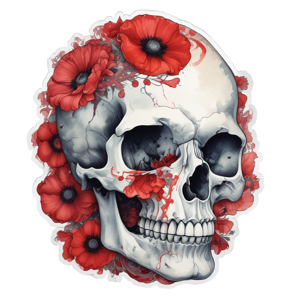 Poppy's Dream Dance — watercolor skull & roses stickers